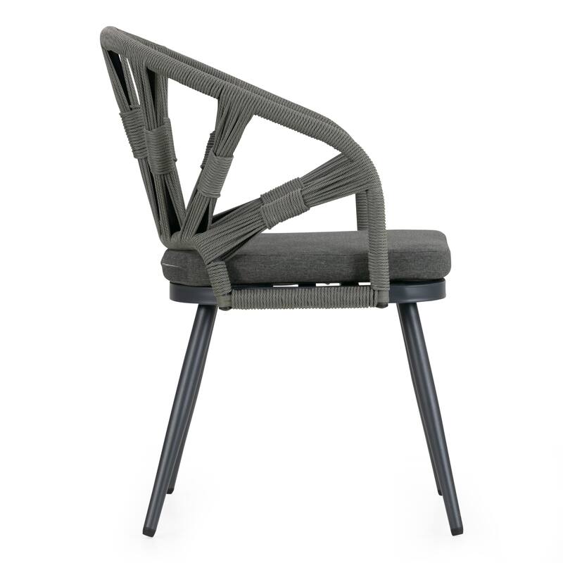 Set of 2 Binda Grey Outdoor Dining Chair with Hand-Woven Back