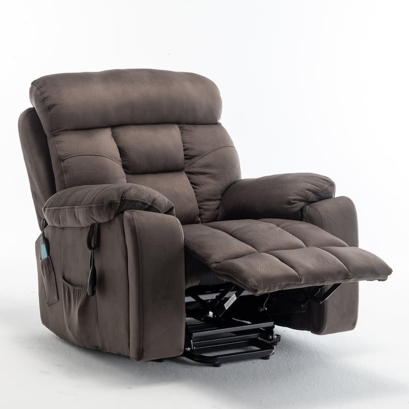 Velvet Wide Power Lift Recliner Chair with Heat, Massage, and Silent OKIN Motor