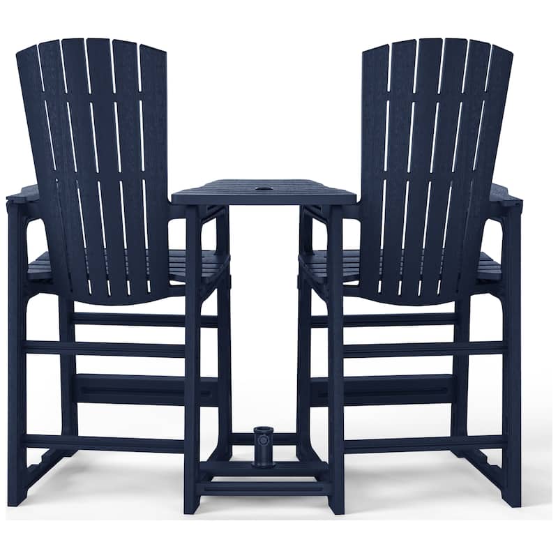 Polytrends Coastline Outdoor Poly Bar Chair Set with Connecting Tray & Cup Holder