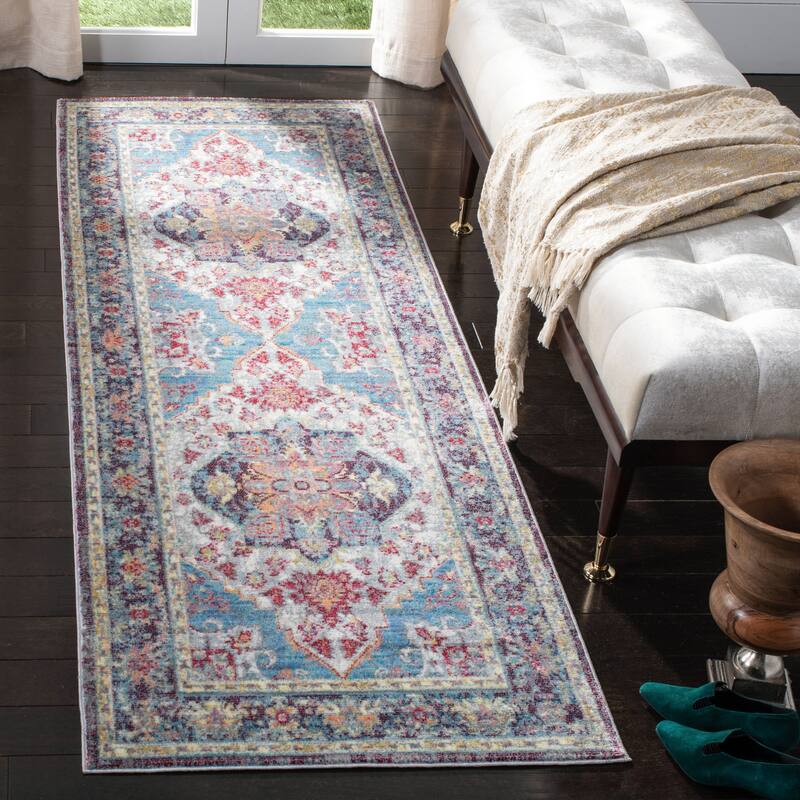 SAFAVIEH Claremont Lieve Vintage Boho Oriental Polyester Rug - 2'6" x 12' Runner - Blue/Purple