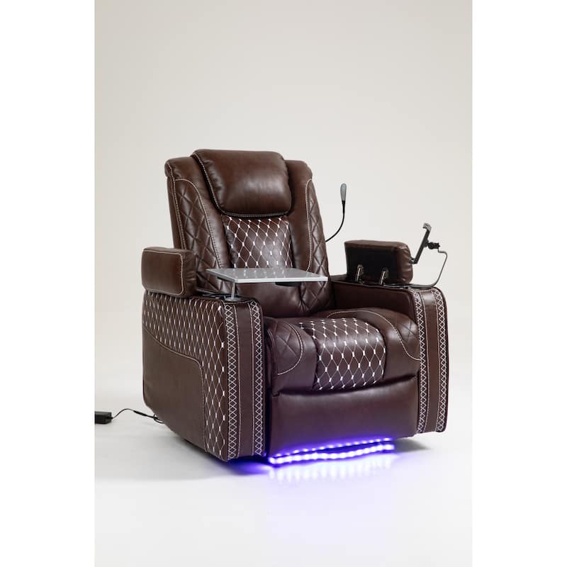 Leather Zero Gravity Recliner Chair with Infinite Position, Smart Cup Holders, and LED Lighting