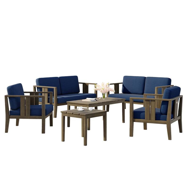 6-Piece Outdoor Furniture Solid Teak Patio Conversation Set with Table