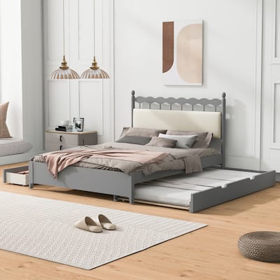 Roomfitters Queen Size Wooden Storage Platform Bed, with 2 Big Drawers, T Size Trundle