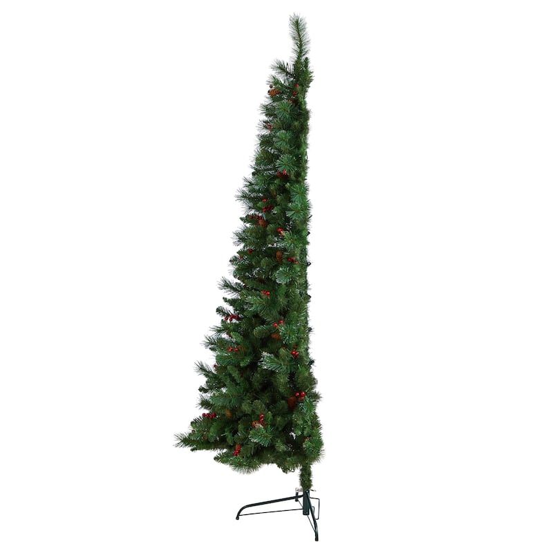 7Ft Artificial Christmas Tree with Warm White Lights & Pinecone Accents - Green - 84