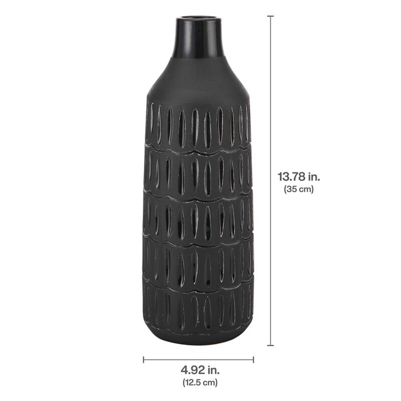 Elements Black Ceramic Bottle Vase, 14 Inch