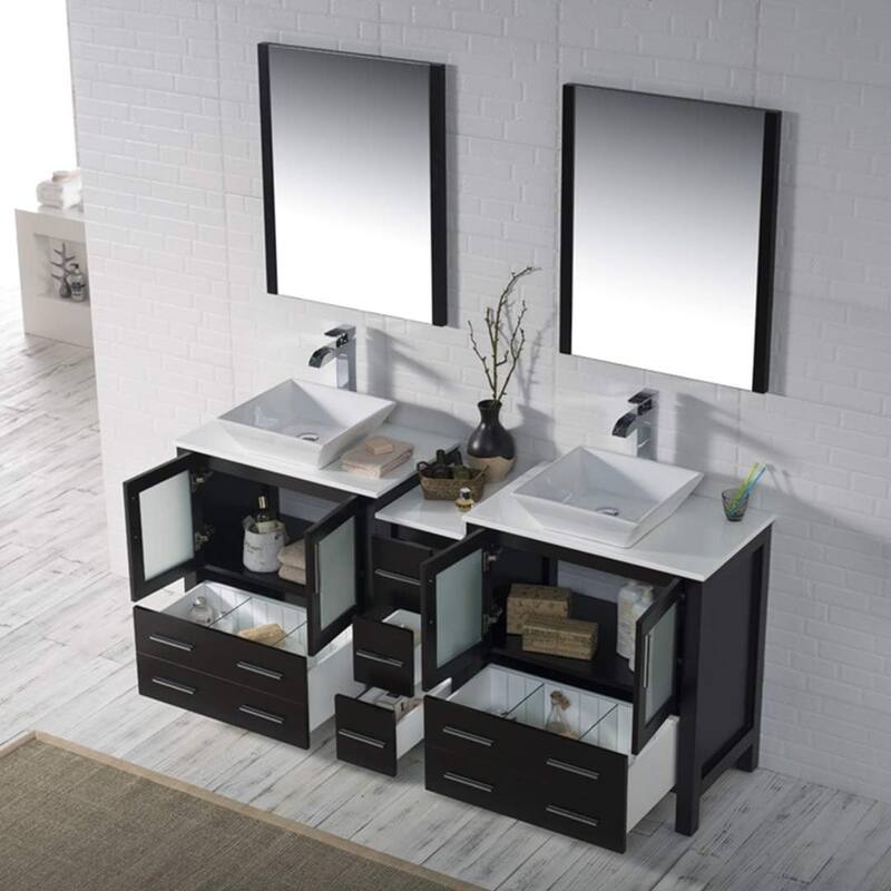 Blossom Sydney 72 Inch Double Sink Vanity with Side Cabinet & Mirrors