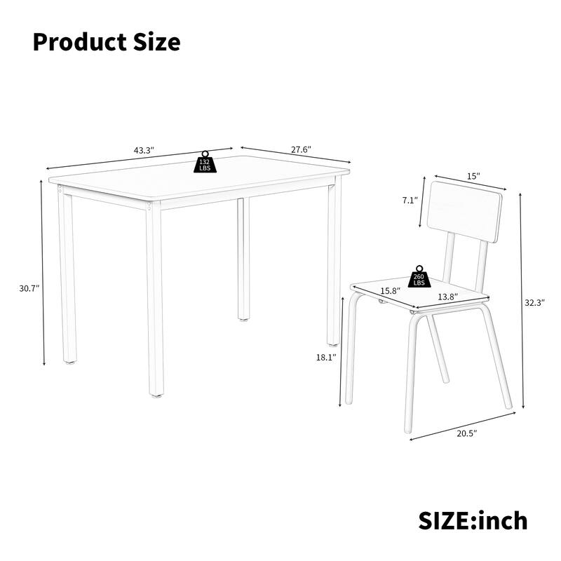 5-Piece Dining Table Set for 4, 43" MDF Table with Metal Frame and Chairs, Space-Saving Kitchen Set, Easy to Clean & Assemble