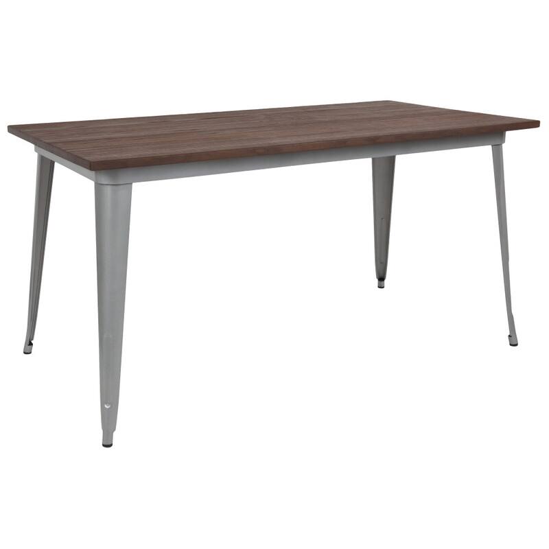 30.25" x 60" Rectangular Metal Indoor Table with Rustic Wood Top - 30.25"W x 60"D x 30.5"H