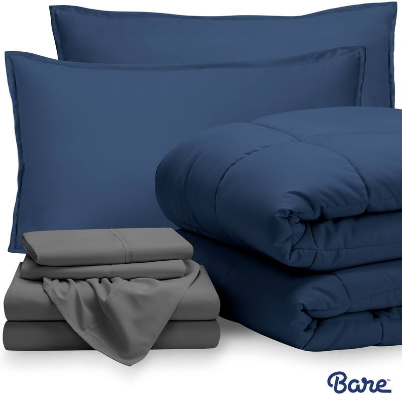 Bare Home Bed-in-a-Bag Down Alternative Comforter & Sheet Set - Dark Blue/Grey - California King