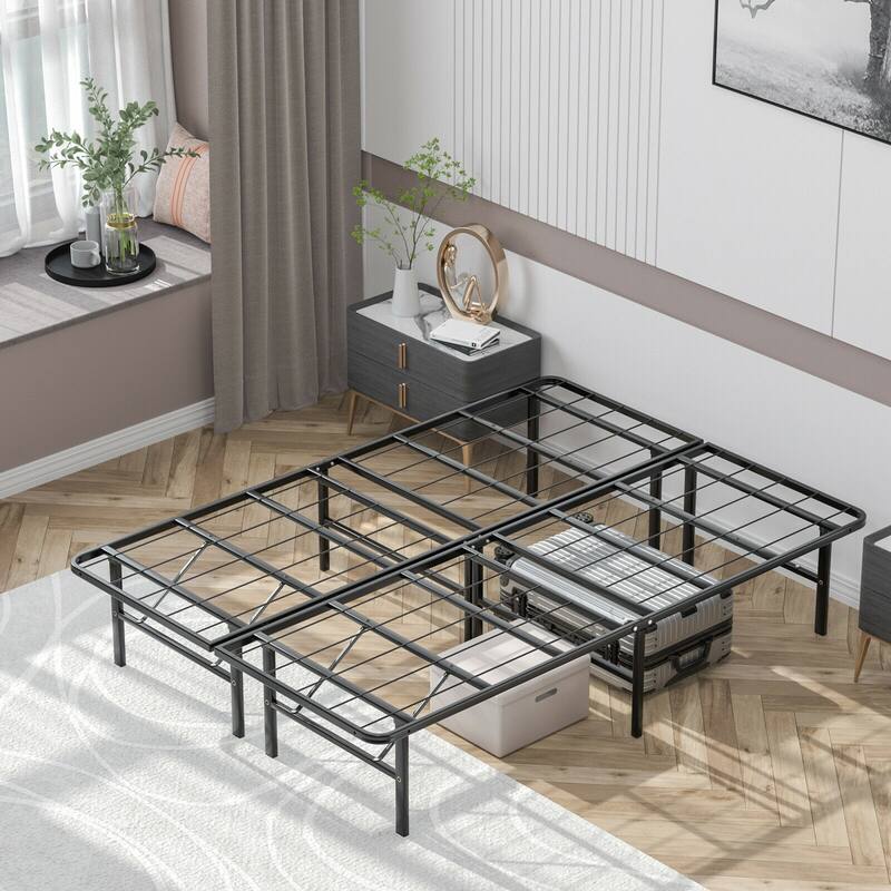 Gymax 14'' Twin/Full/Queen Size Metal Platform Bed Foldable Mattress
