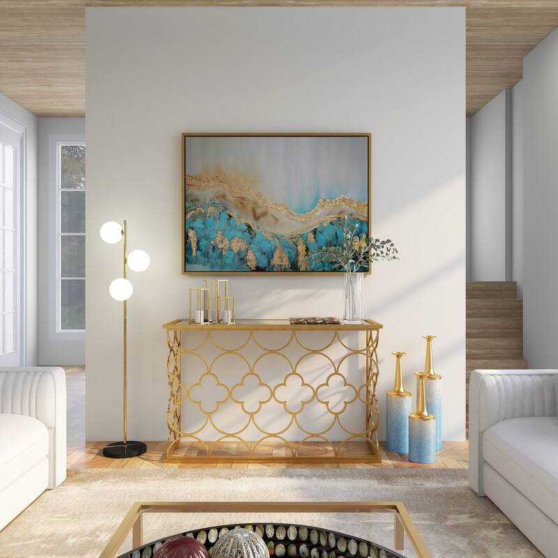 Blue Metal Floral Decorative Vase with Gold Top (Set of 3)