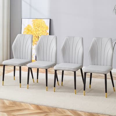 4 modern dining chairs with stylish PU patterned backrest and black metal legs