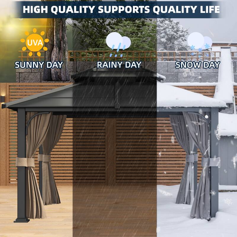 EROMMY 10' x 12' Double Metal Roof Gazebo with Anti-Rust Coating for Gardens, Lawns, Deck