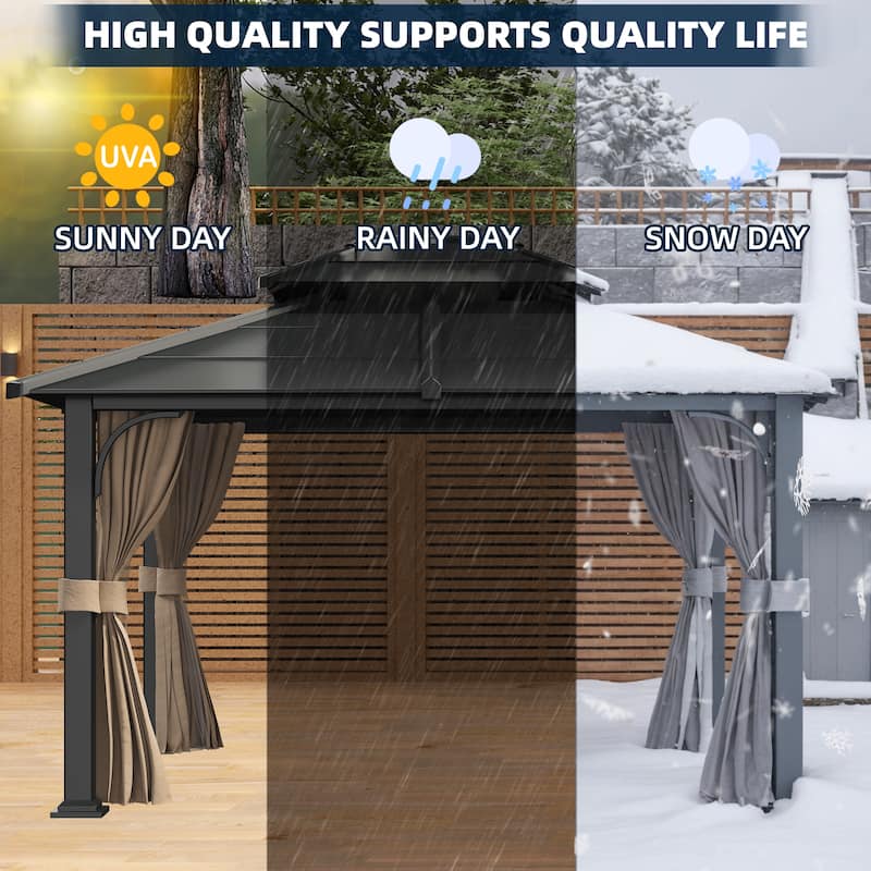 EROMMY Anti-Rust Coating Iron Hardtop Sun Shade Shelter Outdoor Canopy & Pergolas w/Curtains and Netting