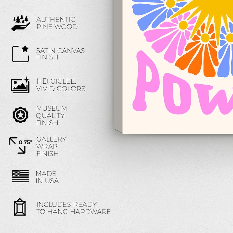 Wynwood Studio Canvas Typography and Quotes Flower Power Colorful Purple and Wall Art Canvas Print