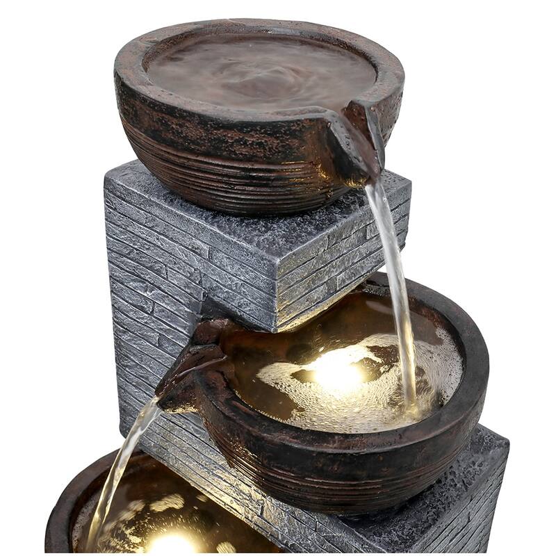 5-Tier Outdoor Fountain Floor Standing Cascading Fountain w/LED Lights