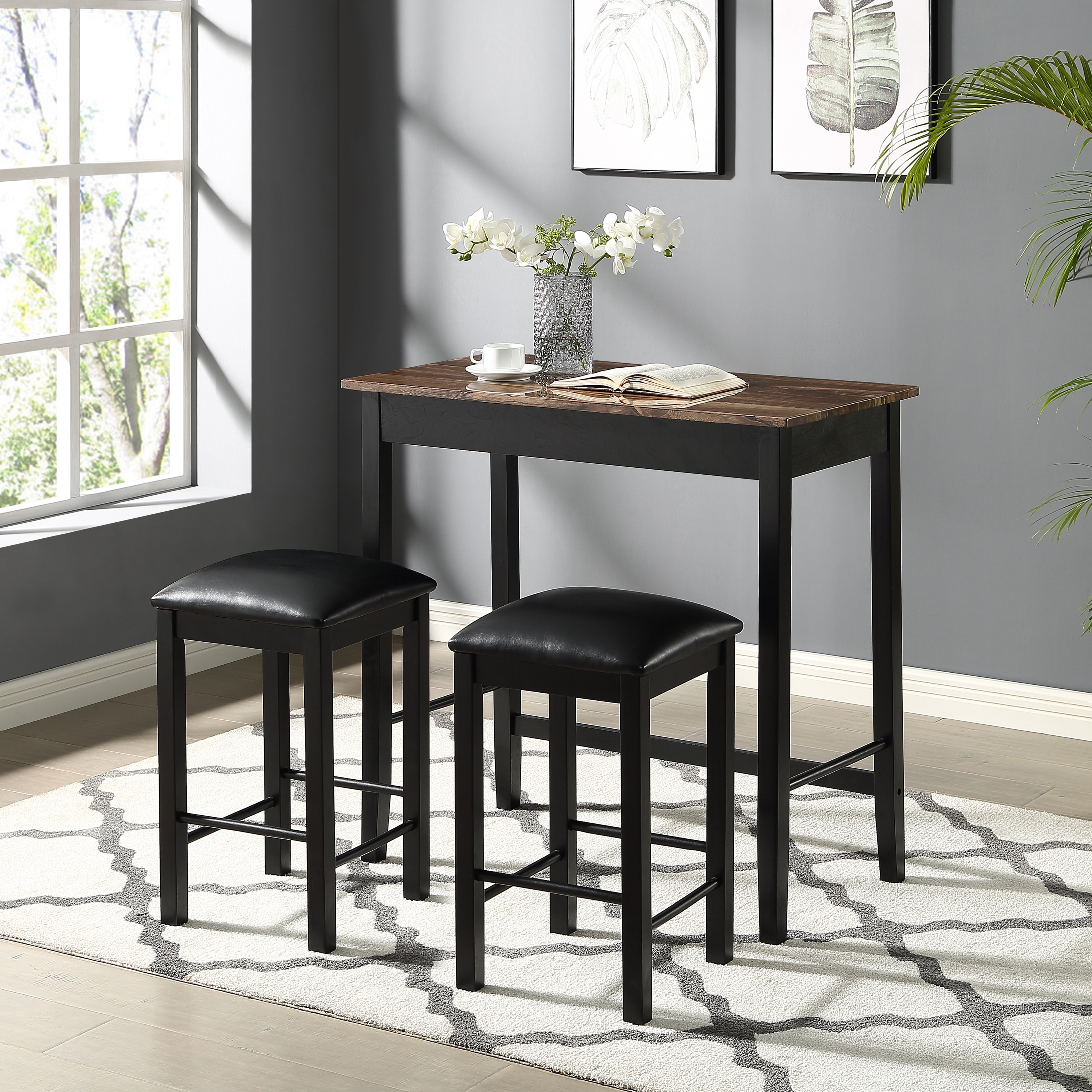 Copper Grove Gendt Industrial Walnut Wood 2-Tone 3-Piece Counter Height Table Set