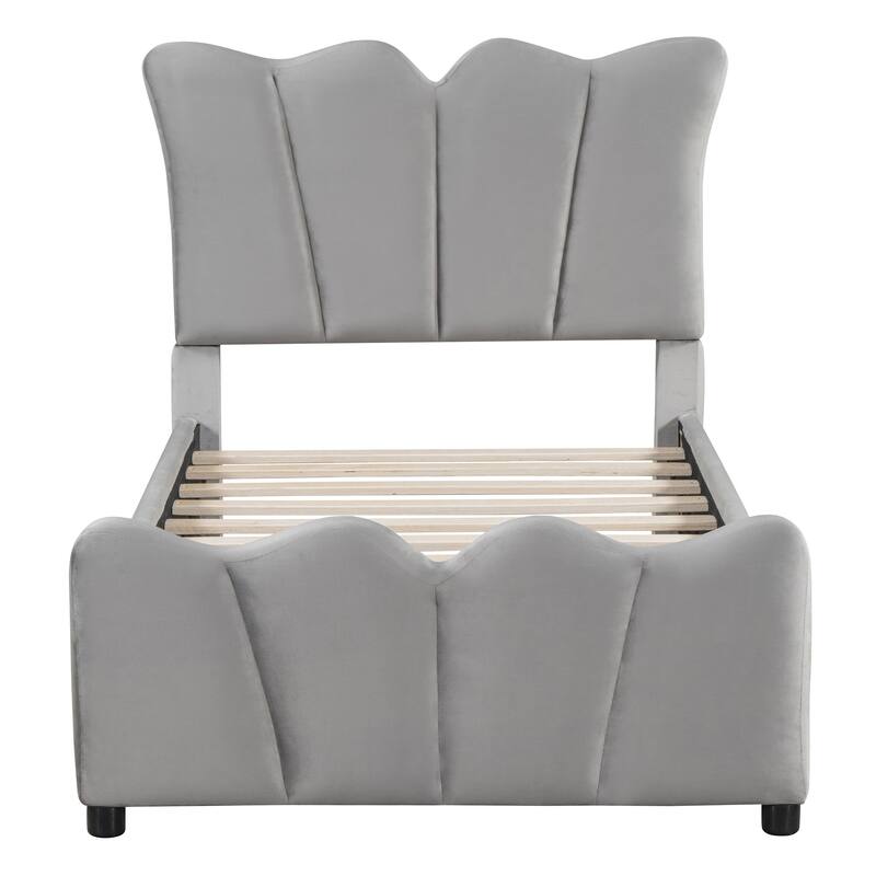 Velvet Upholstered Bed with Distinctive Headboard & Footboard