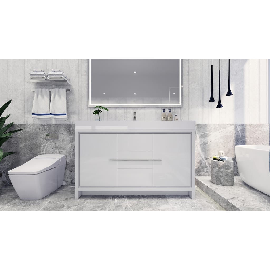 Dove 60'' Freestanding Vanity with Single Reinforced Acrylic Sink