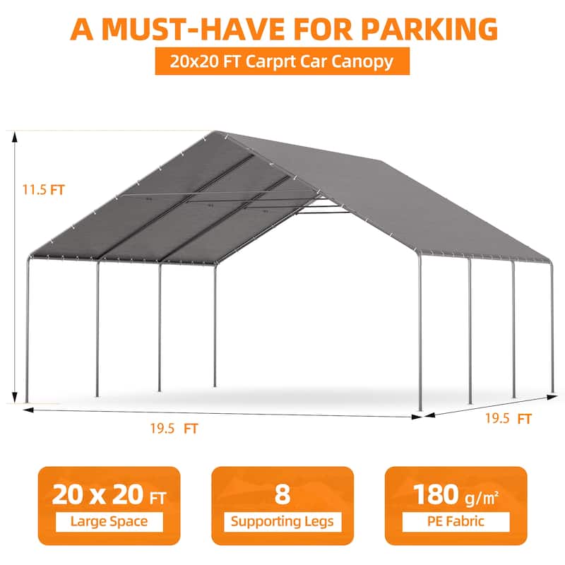 Heavy Duty Carport, Waterproof & UV Resistant Garage Cover with 8 Heavy-Duty Galvanized Steel Poles, Tool-Free Assembly