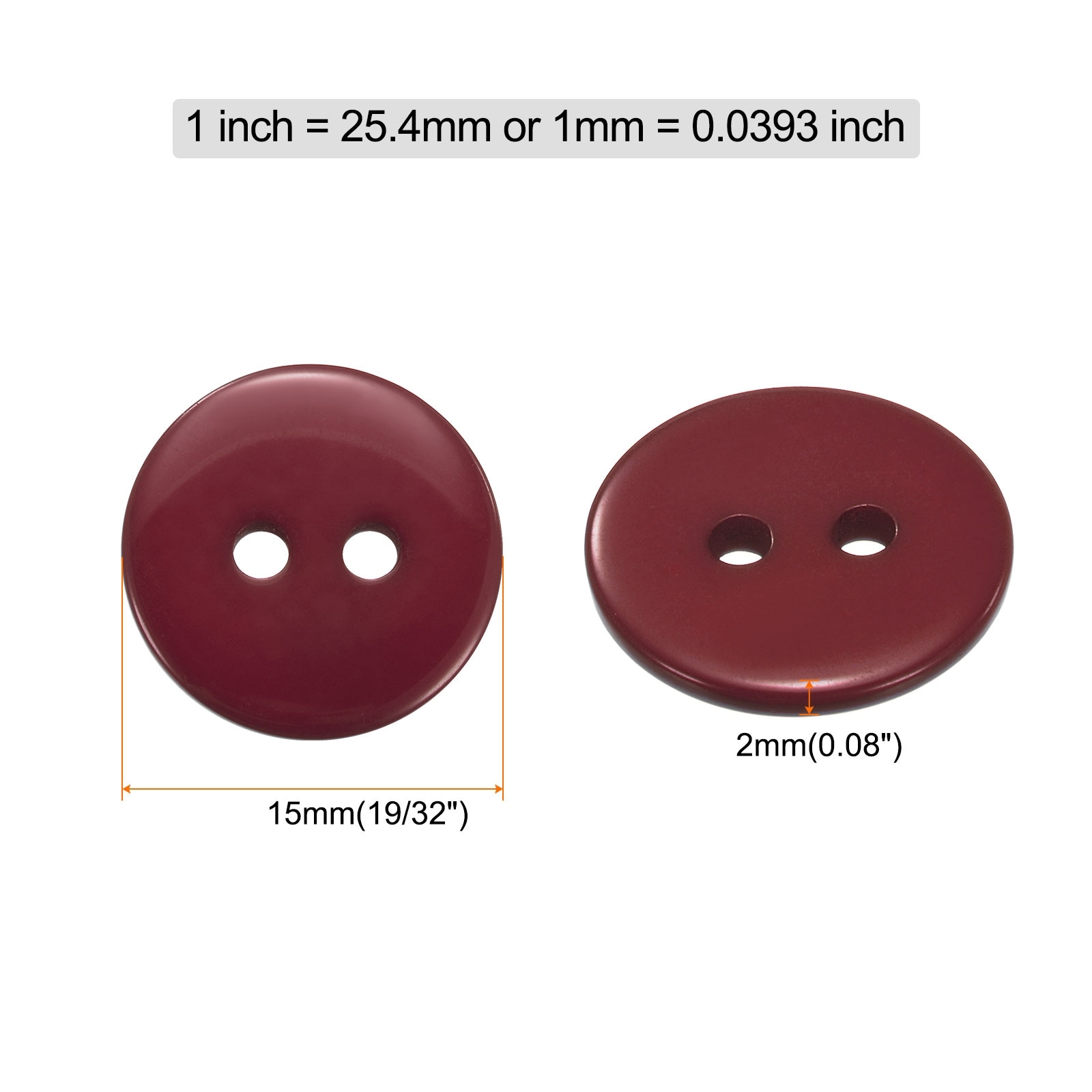 Sewing Button 2 Holes Resin Round Craft Replacement Buttons for Clothing DIY Crafts - 15mm
