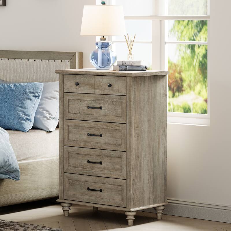 Mid Century Dresser with 5/6 Drawers, Wooden Kids Dresser for Bedroom