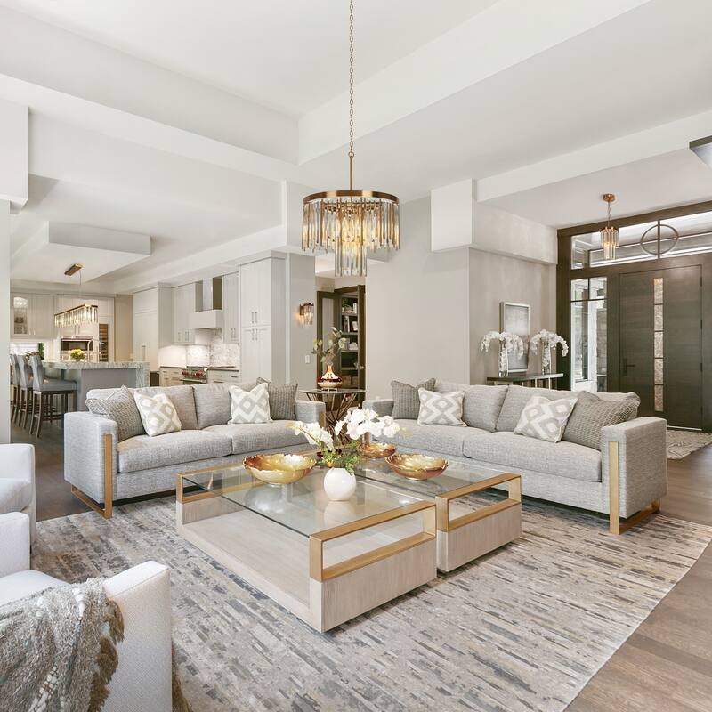 Modern Gold 7-Light Crystal Chandelier Rectangle Island Lights for Kitchen Island