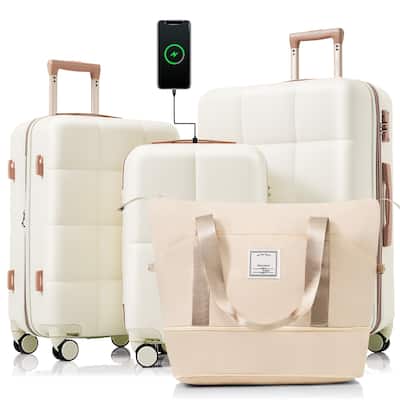 Luggage Sets 4 Piece, 20-inch with USB Port, Expandable ABS Durable Suitcase