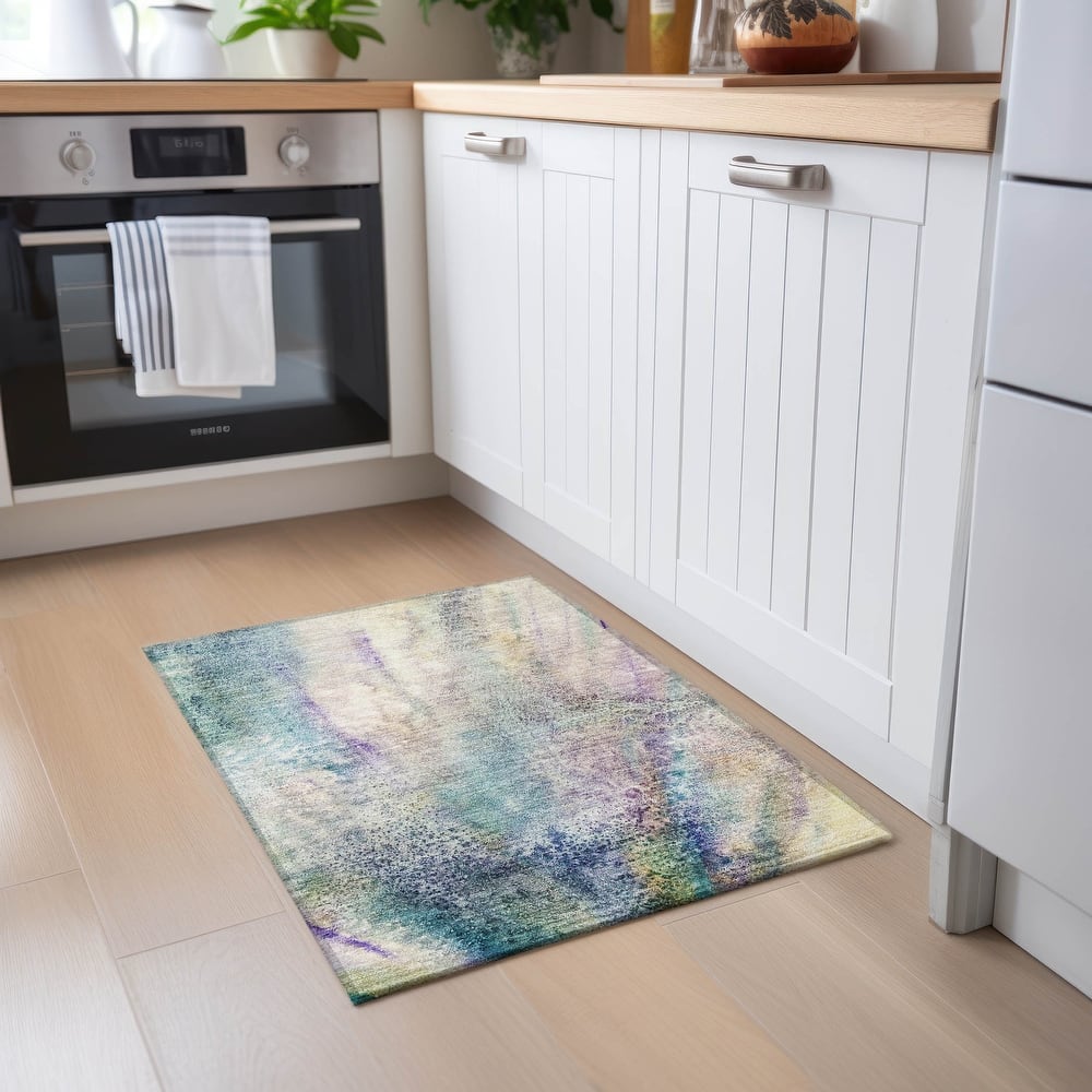Machine Washable Indoor/ Outdoor Abstract Watercolor Chantille Rug