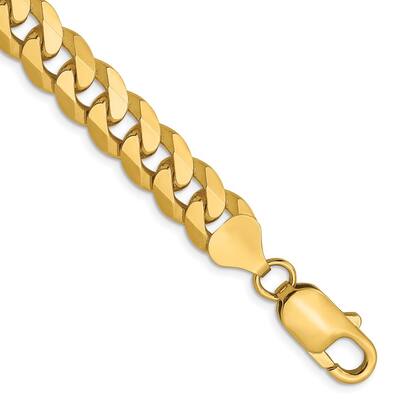 14k Yellow Gold 8mm Flat Beveled Curb Chain Bracelet, 8"