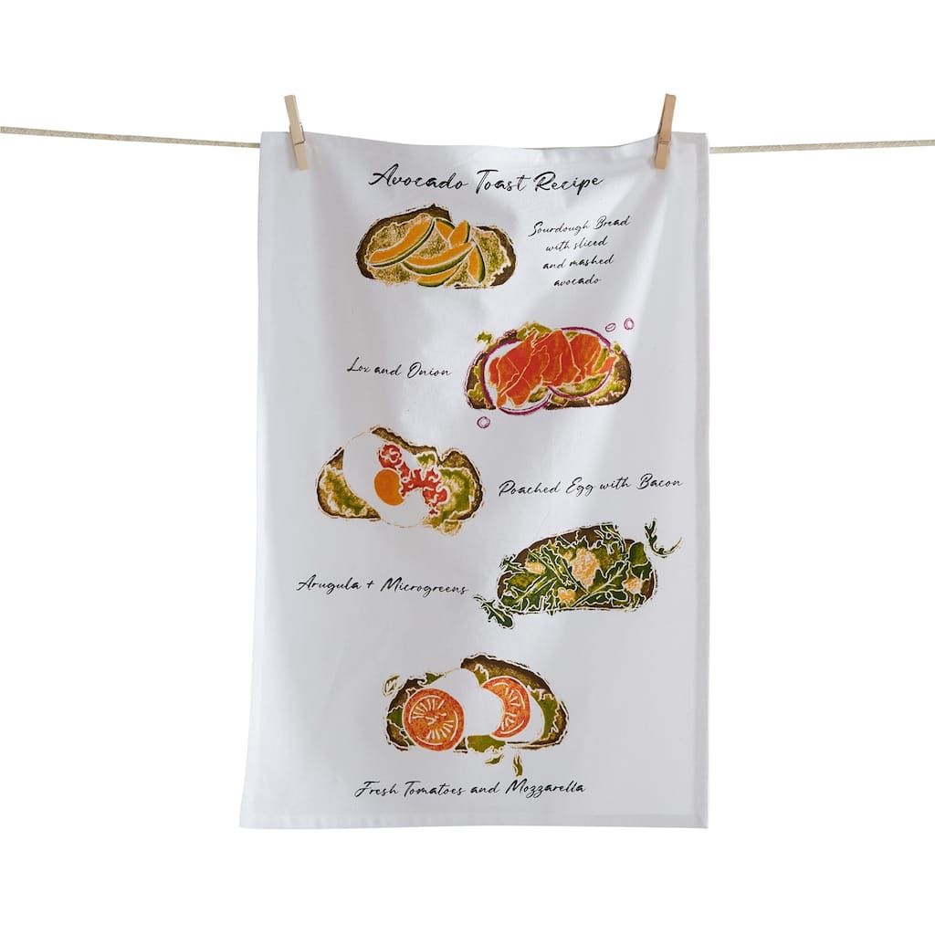 Avocado Toast Recipe Dishtowel Multicolor Cotton Kitchen Towel 26x18 Machine Wash Everyday Use