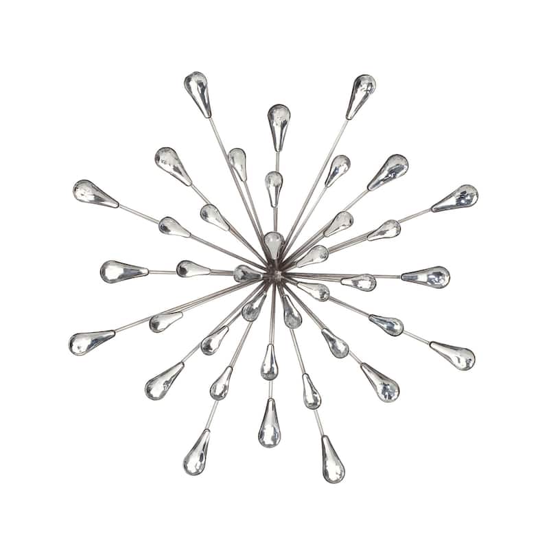 12.5" DIA Silver Starburst Metal/Clear Beads Wall Art
