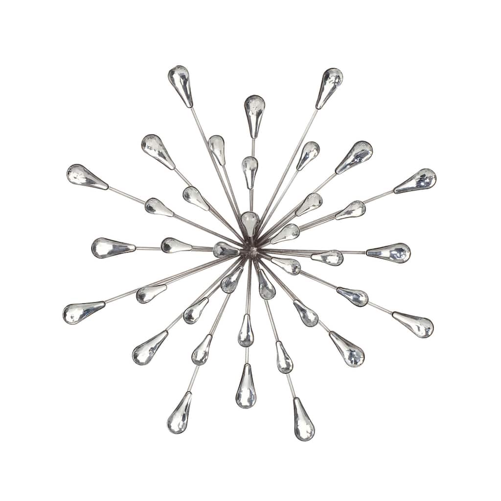 12.5" DIA Silver Starburst Metal/Clear Beads Wall Art