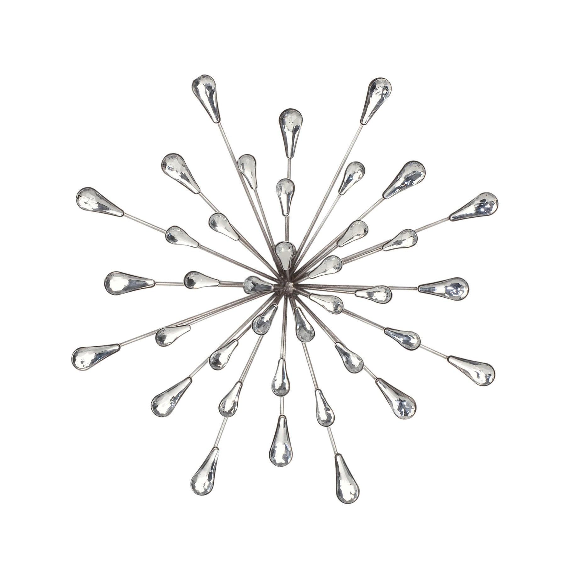 12.5" DIA Silver Starburst Metal/Clear Beads Wall Art
