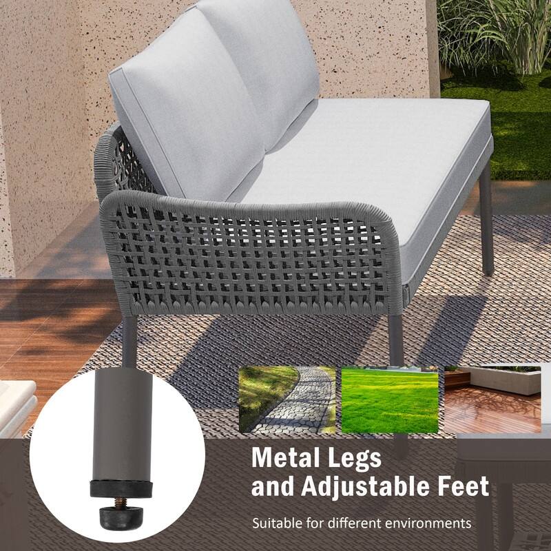 6 Piece Outdoor Sectional Sofa Set with Acacia Wood Table with Ice Box