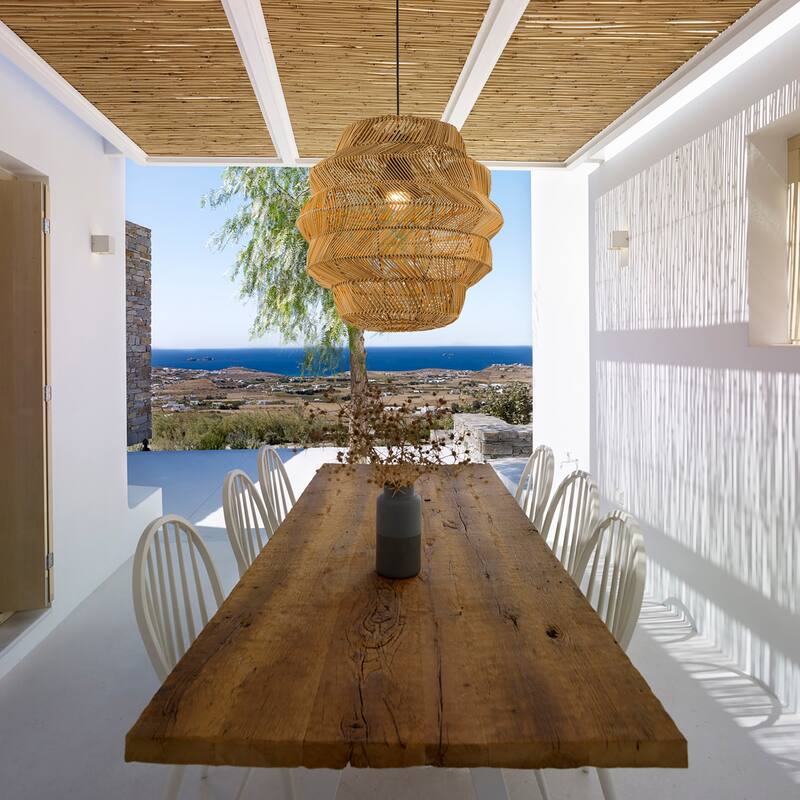 Cana 1-Light Wicker Outdoor Pendant, Coastal Boho Tiered Drum - Handwoven