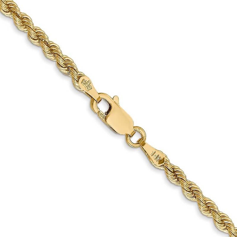 Curata 14k Solid Lobster Claw Closure 2.75mm Handmade Regular Rope Chain Bracelet
