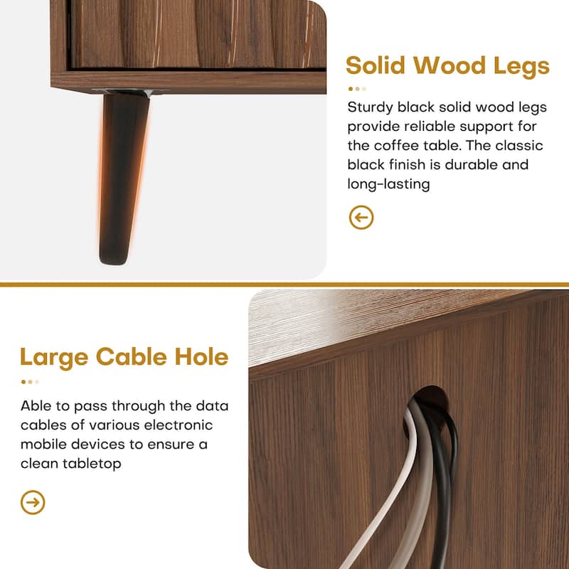 Mid-Century Modern Nightstand, Fluted End Table Drawer & Open Storage