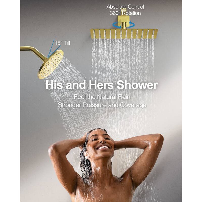 GRANDJOY 12" Wall Mounted Shower System Dual Shower Heads with 6 Body Jets