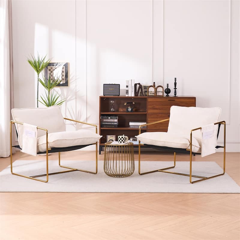 Upholstered Hanging Armchair with Arm PocketsMetal Frame (Set of 2)