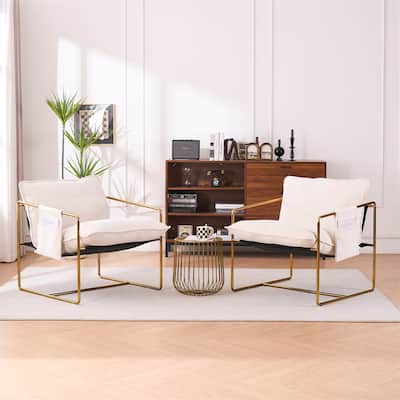 Upholstered Hanging Armchair with Arm PocketsMetal Frame (Set of 2)