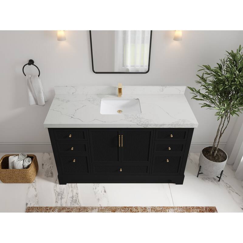 Willow Collections 60 in. W x 22 in. D Alys Single Sink Bathroom Vanity with Countertop - 2"Calacatta Nuvo - Black
