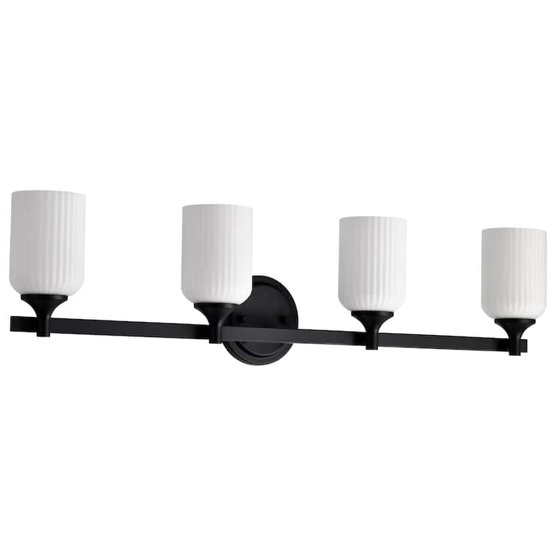 Solara 4 Light Vanity Matte Black Finish Frosted Ribbed Glass - Matte Black - Matte Black