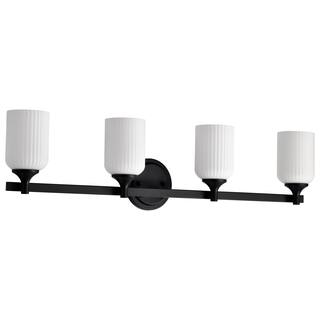 Solara 4 Light Vanity Matte Black Finish Frosted Ribbed Glass - Matte Black