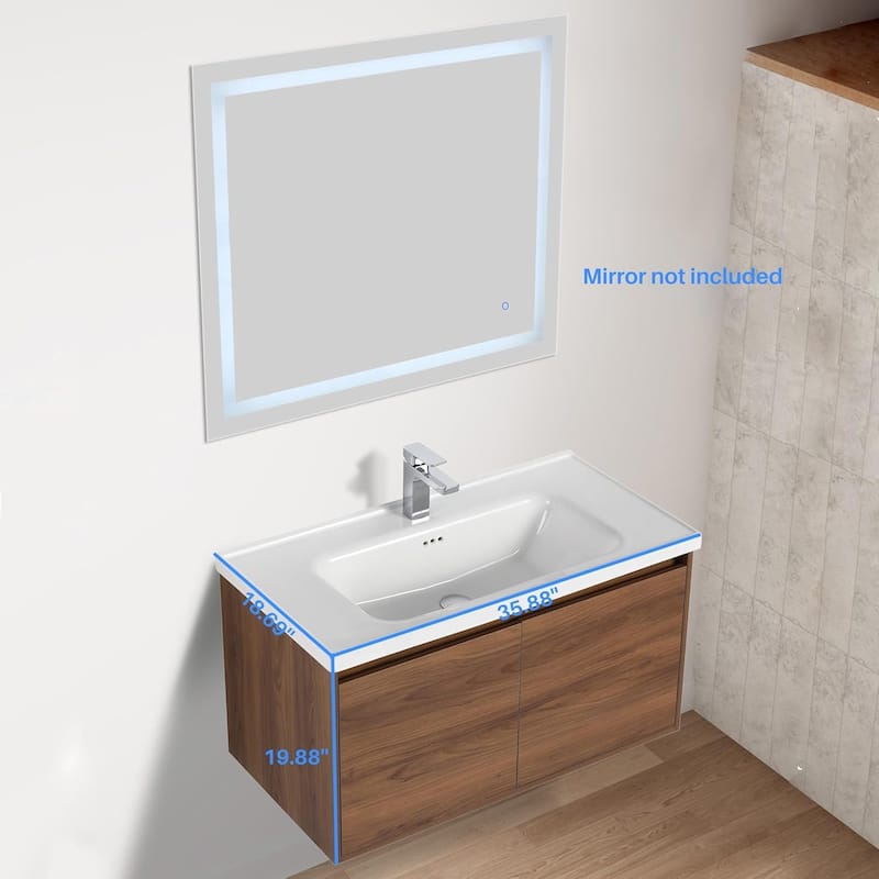 Blossom 36" Wall-Mounted Bathroom Vanity with Ceramic Sink, Soft-Close