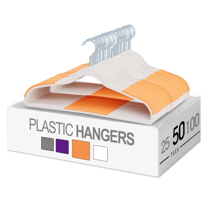 Javlergo 25/50 Pack Heavy Duty Plastic Hangers, 360º Swivel Hook Coat Hangers, Non-Slip, Space-Saving