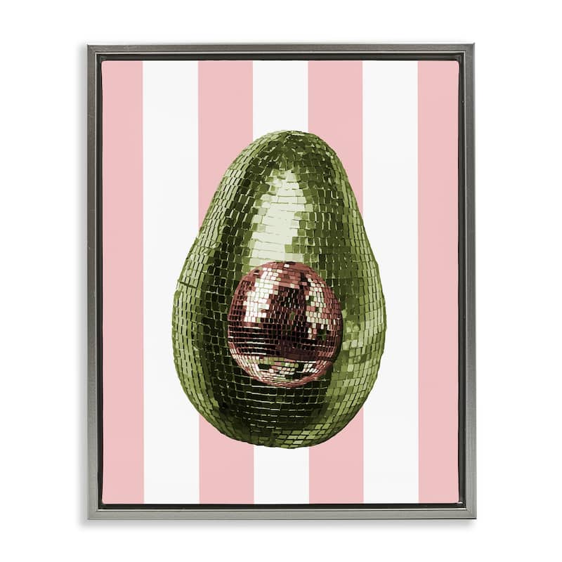 Stupell Disco Avocado on Pink Framed Floater Canvas Wall Art Design By Lil' Rue - 25 x 31 - Grey