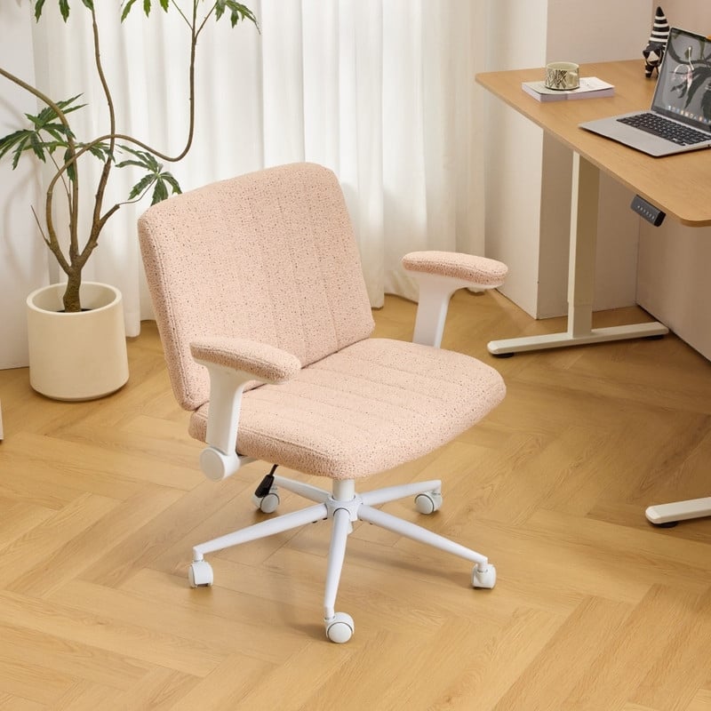 Speckled Chenille Swivel Chair With Flip-Up Arms For Cross-Legged