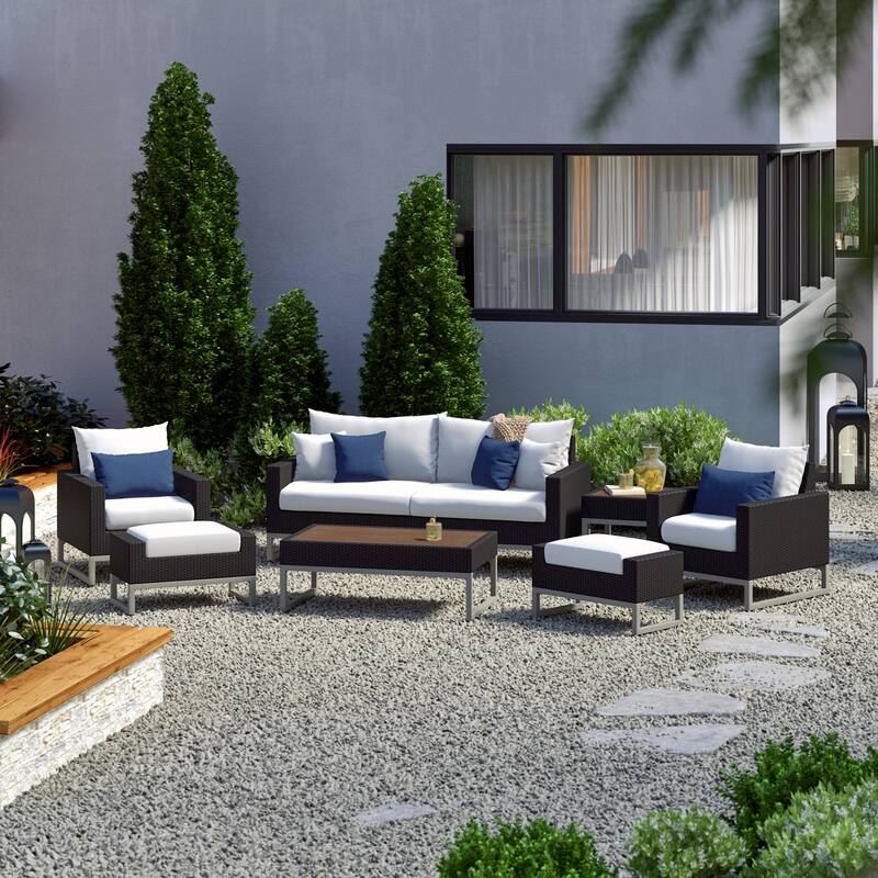 Milo Espresso 7 Piece Sunbrella Outdoor Patio Deep Seating Set
