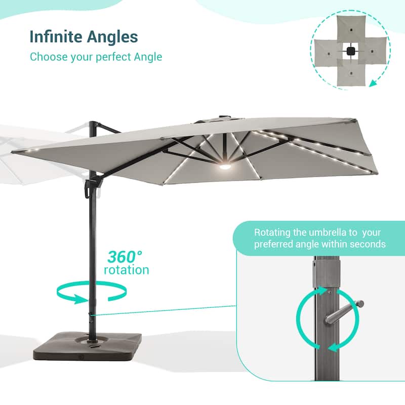 LIVOOSUN 11.5x9FT LED Cantilever Patio Umbrella Solution-Dyed Fabric w/Base